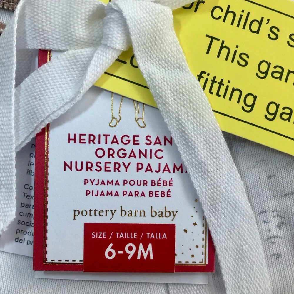 Pottery Barn Organic Heritage Santa Nursery Pajama White/black 6-9 Months